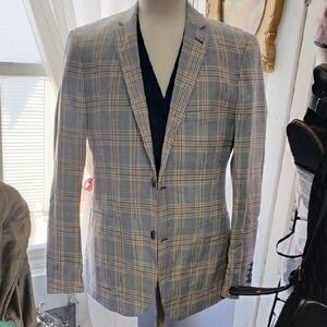 Paisley And Gray Men's Plaid Blazer - Gray and Tan